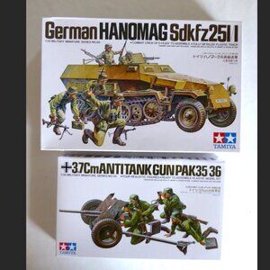 TAMIYA JAPAN WWII GERMAN HANOMAG MODEL & ANTI-TANK GUN SETS 1/35 SCALE (NEW)